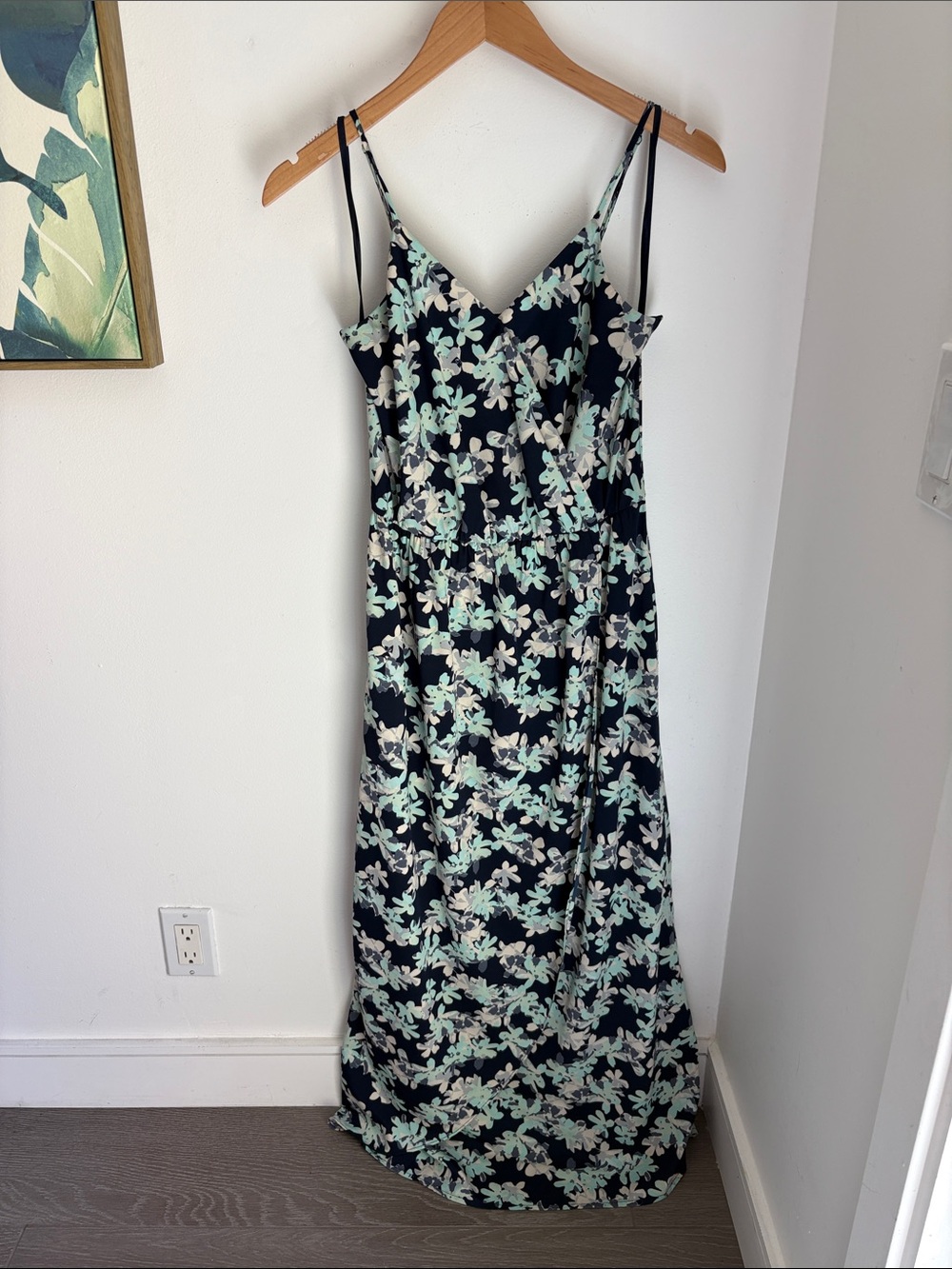 Banana Republic Factory Black Floral Slip Maxi Dress with Mint & Cream Accents